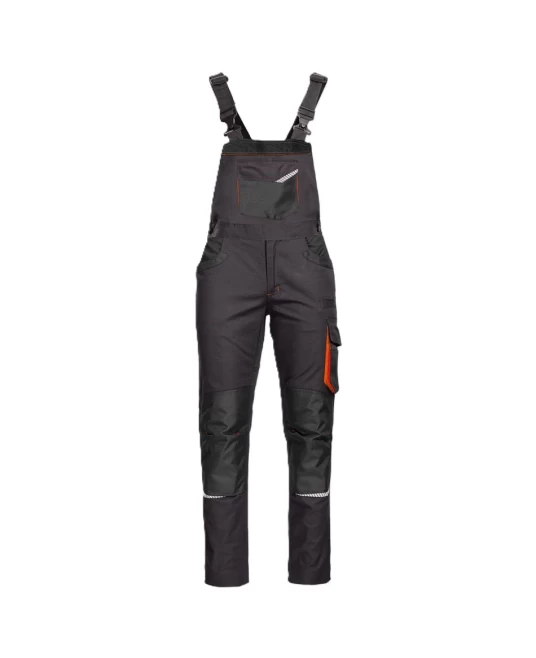 Salopeta cu pieptar  tercot Kastor stretch, 250g/m2, negru/portocaliu