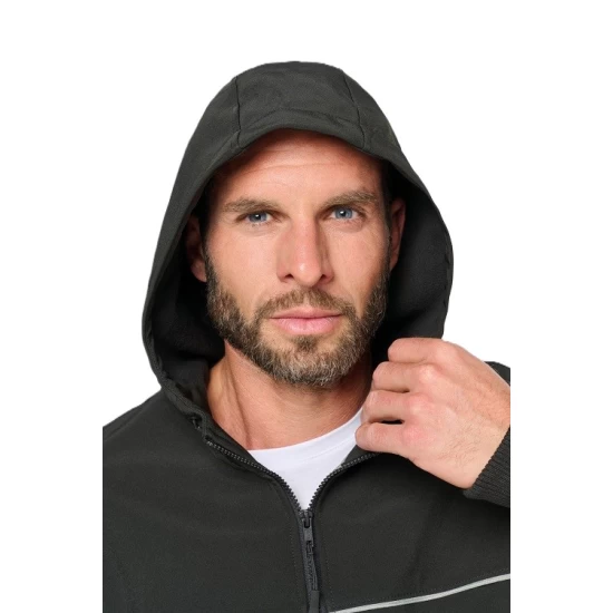 Softshell unisex bicolor, cu gluga, Bleumarin-albastru regal Softshell unisex bicolor, cu gluga, Bleumarin-albastru regal