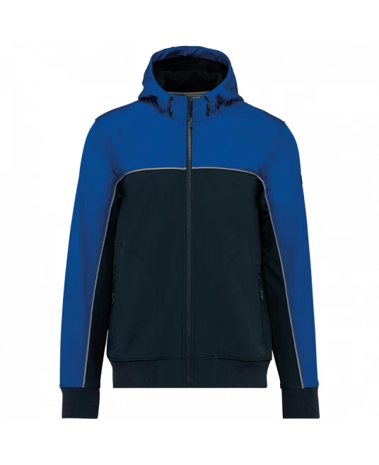 Softshell unisex bicolor, cu gluga, Bleumarin-albastru regal Softshell unisex bicolor, cu gluga, Bleumarin-albastru regal