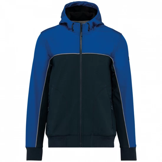 Softshell unisex bicolor, cu gluga, Bleumarin-albastru regal Softshell unisex bicolor, cu gluga, Bleumarin-albastru regal
