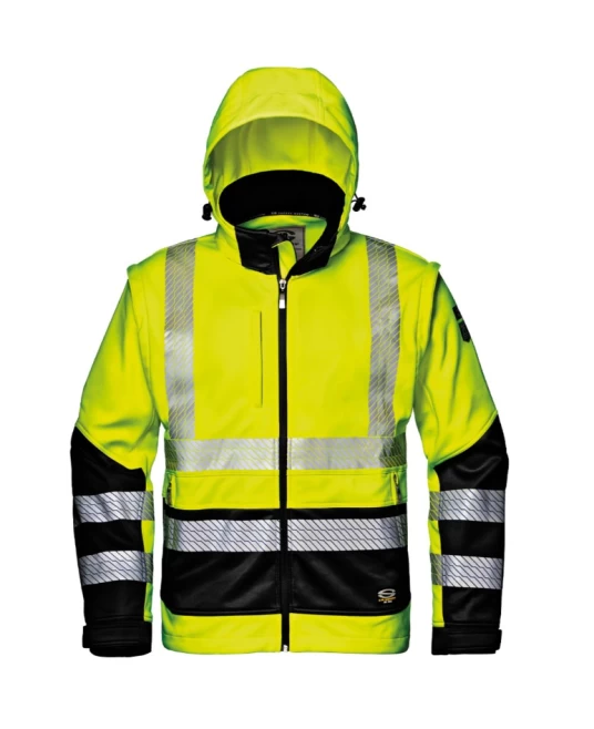 Jacheta softshell HiVis cu maneci detasabile, galben negru Jacheta softshell HiVis cu maneci detasabile, galben negru