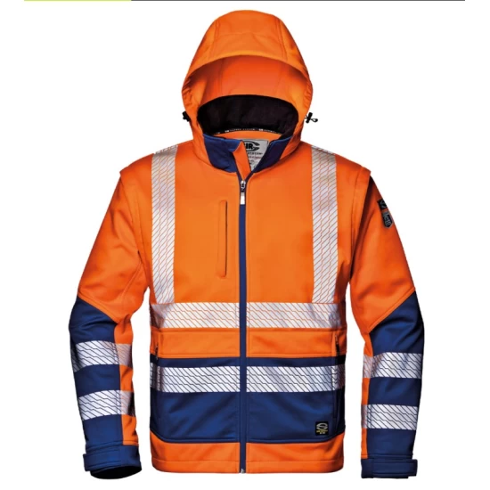 Jacheta softshell HiVis cu maneci detasabile, portocaliu bleumarin Jacheta softshell HiVis cu maneci detasabile, portocaliu bleumarin