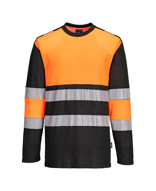 Tricou Hi-Vis premium cu maneca lunga, continut ridicat din bumbac si dungi segmentate, Portocaliu-Negru Tricou Hi-Vis premium cu maneca lunga, continut ridicat din bumbac si dungi segmentate, Portocaliu-Negru