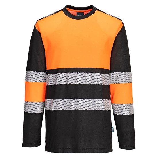 Tricou Hi-Vis premium cu maneca lunga, continut ridicat din bumbac si dungi segmentate, Portocaliu-Negru Tricou Hi-Vis premium cu maneca lunga, continut ridicat din bumbac si dungi segmentate, Portocaliu-Negru