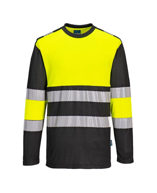 Tricou Hi-Vis premium cu maneca lunga, continut ridicat din bumbac si dungi segmentate, Galben-Negru Tricou Hi-Vis premium cu maneca lunga, continut ridicat din bumbac si dungi segmentate, Galben-Negru