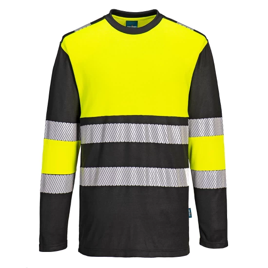 Tricou Hi-Vis premium cu maneca lunga, continut ridicat din bumbac si dungi segmentate, Galben-Negru Tricou Hi-Vis premium cu maneca lunga, continut ridicat din bumbac si dungi segmentate, Galben-Negru