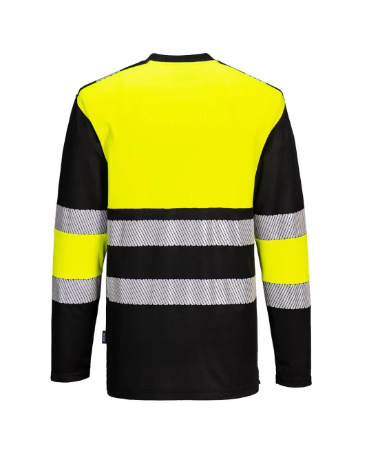 Tricou Hi-Vis premium cu maneca lunga, continut ridicat din bumbac si dungi segmentate, Galben-Negru Tricou Hi-Vis premium cu maneca lunga, continut ridicat din bumbac si dungi segmentate, Galben-Negru