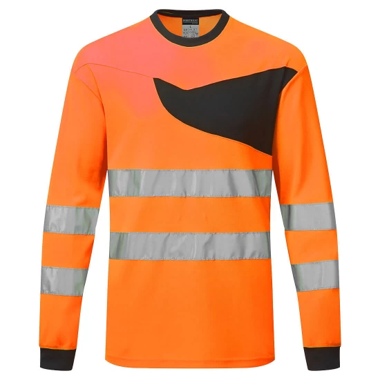 Tricou Hi-Vis slimfit cu maneca lunga, continut ridicat din bumbac 55%, Portocaliu-Negru Tricou Hi-Vis slimfit cu maneca lunga, continut ridicat din bumbac 55%, Portocaliu-Negru