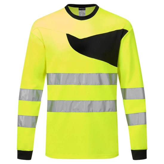 Tricou Hi-Vis slimfit cu maneca lunga, continut ridicat din bumbac 55%, Galben-Negru Tricou Hi-Vis slimfit cu maneca lunga, continut ridicat din bumbac 55%, Galben-Negru