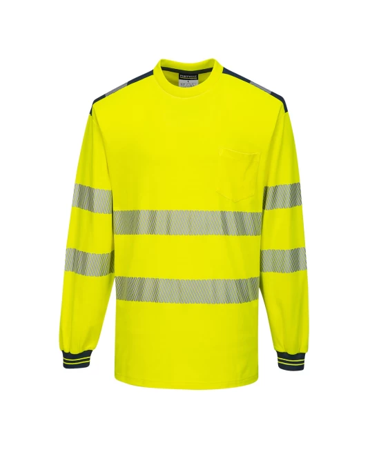 Tricou HiVis premium, maneca lunga, 55% bumbac, 45% poliester, 175g/m2, Galben-Bleumarin Tricou HiVis premium, maneca lunga, 55% bumbac, 45% poliester, 175g/m2, Galben-Bleumarin