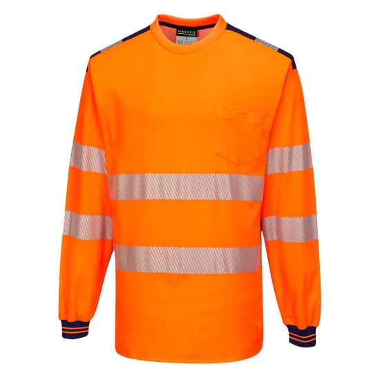 Tricou HiVis premium, maneca lunga, 55% bumbac, 45% poliester, 175g/m2, Portocaliu-Bleumarin Tricou HiVis premium, maneca lunga, 55% bumbac, 45% poliester, 175g/m2, Portocaliu-Bleumarin