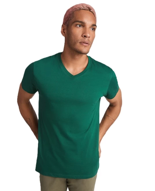 Tricou maneca scurta V-Neck, densitate 155g/mp, verde sticla