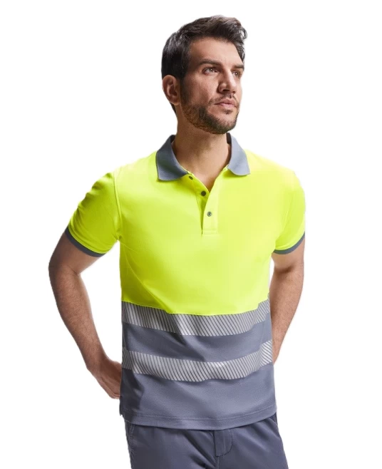 Tricou polo Hi-Vis bicolor, 55% bumbac, 170 g/mp, Galben-Gri Tricou polo Hi-Vis bicolor, 55% bumbac, 170 g/mp, Galben-Gri