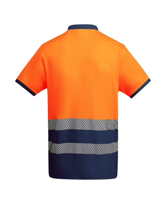 Tricou polo Hi-Vis bicolor, 55% bumbac, 170 g/mp, Portocaliu-Bleumarin
