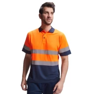 Tricou polo HiVis reflectorizant, poliester, Portocaliu bleumarin