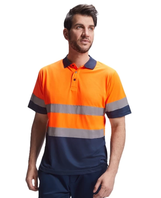 Tricou polo HiVis reflectorizant, poliester, Portocaliu bleumarin