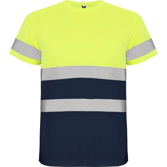 Tricou reflectorizant cu maneca scurta, 130g/mp Galben si bleumarin Tricou reflectorizant cu maneca scurta, 130g/mp Galben si bleumarin
