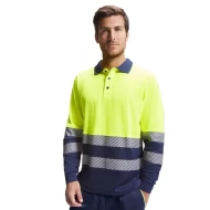 Tricou polo Hi-Vis maneca lunga, continut ridicat din bumbac, 170 g/mp, Galben/Bleumarin
