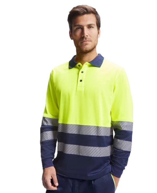 Tricou polo Hi-Vis maneca lunga, continut ridicat din bumbac, 170 g/mp, Galben/Bleumarin Tricou polo Hi-Vis maneca lunga, continut ridicat din bumbac, 170 g/mp, Galben/Bleumarin
