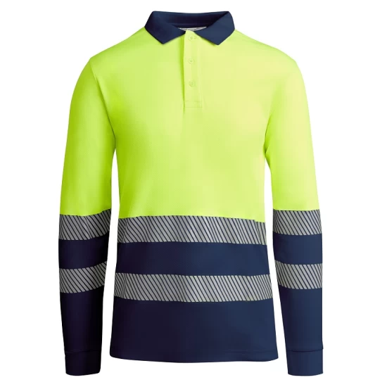 Tricou polo Hi-Vis maneca lunga, continut ridicat din bumbac, 170 g/mp, Galben/Bleumarin Tricou polo Hi-Vis maneca lunga, continut ridicat din bumbac, 170 g/mp, Galben/Bleumarin