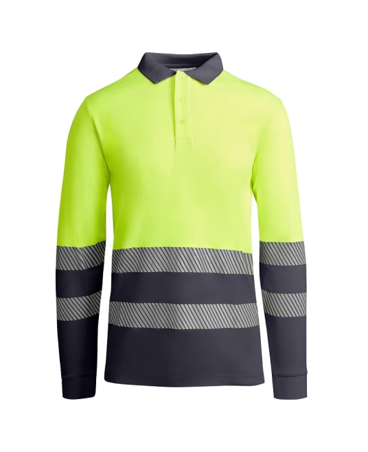 Tricou polo Hi-Vis maneca lunga, continut ridicat din bumbac, 170 g/mp, Galben/Gri Tricou polo Hi-Vis maneca lunga, continut ridicat din bumbac, 170 g/mp, Galben/Gri