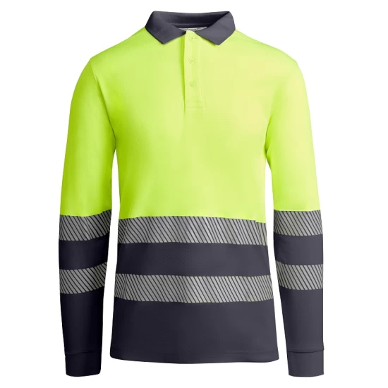 Tricou polo Hi-Vis maneca lunga, continut ridicat din bumbac, 170 g/mp, Galben/Gri Tricou polo Hi-Vis maneca lunga, continut ridicat din bumbac, 170 g/mp, Galben/Gri