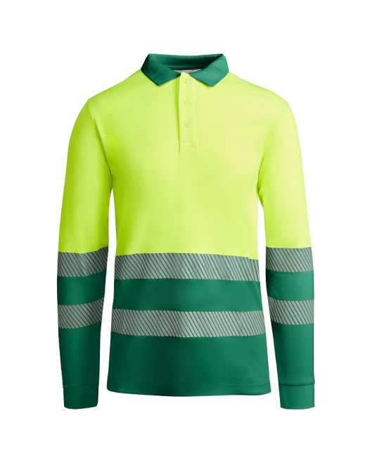 Tricou polo Hi-Vis maneca lunga, continut ridicat din bumbac, 170 g/mp, Galben/Verde Tricou polo Hi-Vis maneca lunga, continut ridicat din bumbac, 170 g/mp, Galben/Verde
