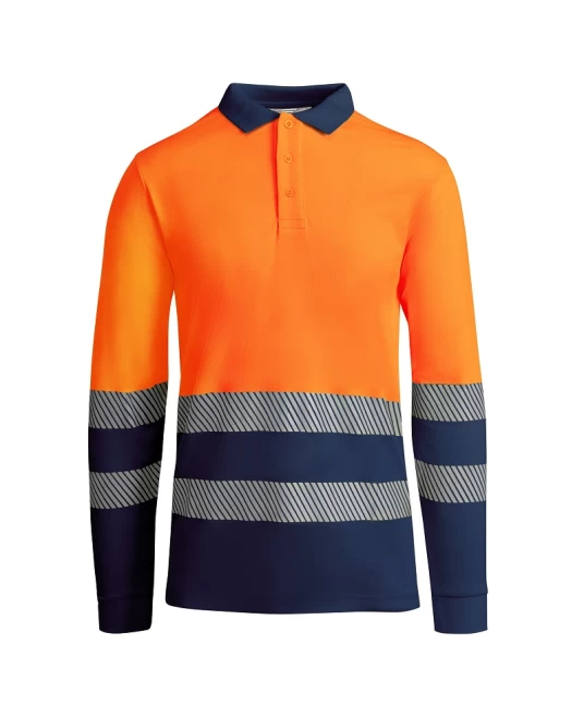 Tricou polo Hi-Vis maneca lunga, continut ridicat din bumbac, 170 g/mp, Portocaliu/Bleumarin Tricou polo Hi-Vis maneca lunga, continut ridicat din bumbac, 170 g/mp, Portocaliu/Bleumarin