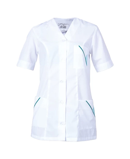Tunica cu maneca scurta, inchidere cu nasturi, alba