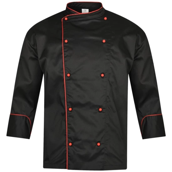 Tunica bucatar unisex, 200g/m2, negru cu rosu Tunica bucatar unisex, 200g/m2, negru cu rosu