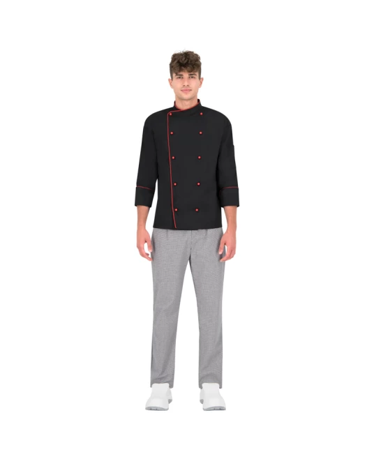 Tunica bucatar unisex, 200g/m2, negru cu rosu