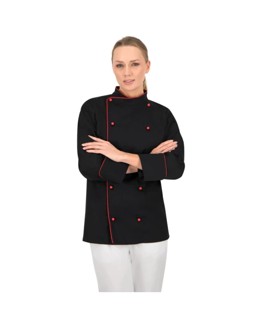 Tunica bucatar unisex, 200g/m2, negru cu rosu