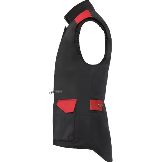 Vesta matlasata de lucru din tercot, bicolora  negru-rosu