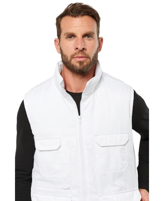 Vesta de lucru vatuita alba din tercot, cu buzunare multiple-industria alimentara Vesta de lucru vatuita alba din tercot, cu buzunare multiple-industria alimentara