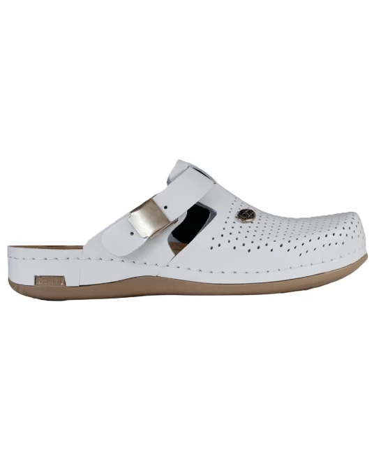 Saboti de lucru O1 fara bareta, insertie antialunecare, albi Saboti de lucru O1 fara bareta, insertie antialunecare, albi