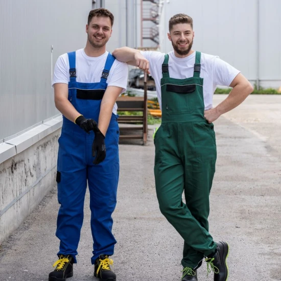 Salopeta cu pieptar Ares bumbac, 240g/m2, verde cu negru