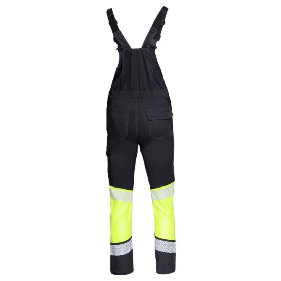 Salopeta cu pieptar stretch HiVis subtire 210g/m2, negru-galben