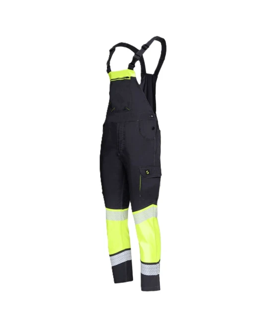 Salopeta cu pieptar stretch HiVis subtire 210g/m2, negru-galben