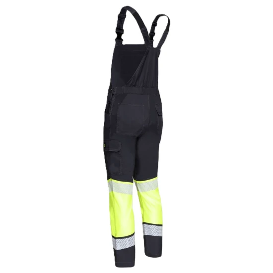 Salopeta cu pieptar stretch HiVis subtire 210g/m2, negru-galben