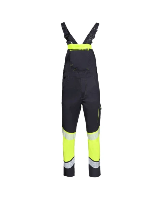 Salopeta cu pieptar stretch HiVis subtire 210g/m2, negru-galben
