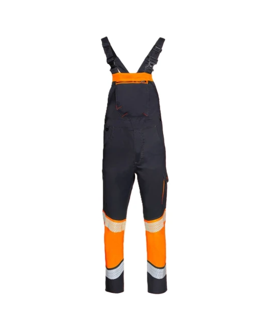 Salopeta cu pieptar stretch HiVis subtire 210g/m2, negru-portocaliu