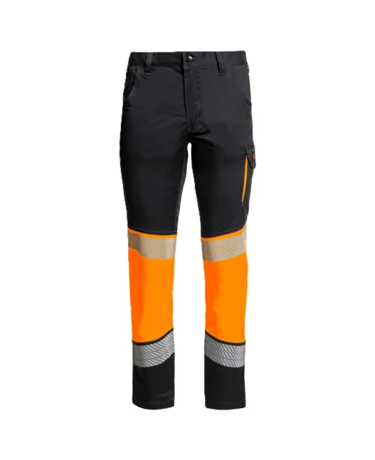 Pantaloni stretch tercot HiVis, elastan 210g/m2, negru-portocaliu