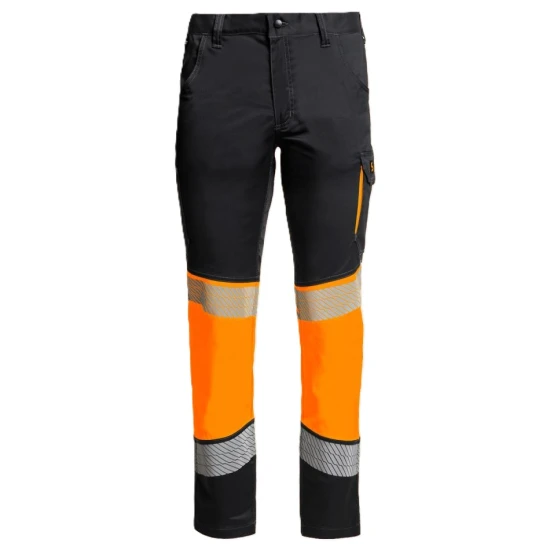 Pantaloni stretch tercot HiVis, elastan 210g/m2, negru-portocaliu