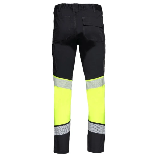 Pantaloni stretch tercot HiVis, elastan 210g/m2, negru-galben