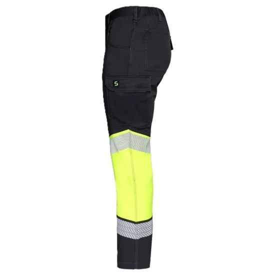 Pantaloni stretch tercot HiVis, elastan 210g/m2, negru-galben