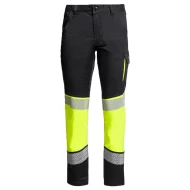 Pantaloni stretch tercot HiVis, elastan 210g/m2, negru-galben