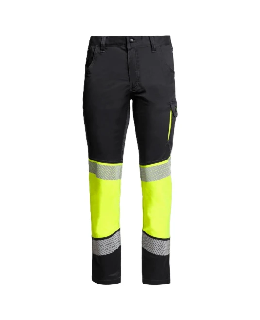 Pantaloni stretch tercot HiVis, elastan 210g/m2, negru-galben