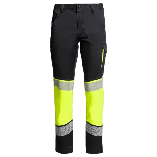 Pantaloni stretch tercot HiVis, elastan 210g/m2, negru-galben