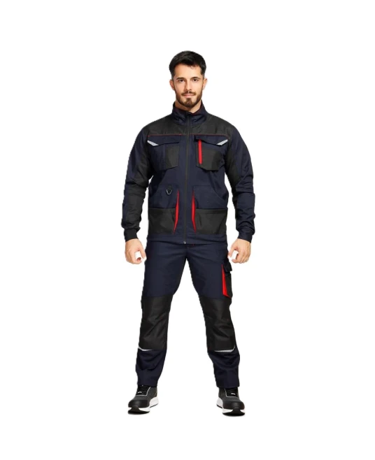 Pantaloni de lucru tercot Kastor stretch, 250g/m2, bleumarin-rosu