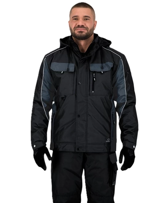 Jacheta vatuita impermeabila, certificata EN342 rezistenta frig, negru cu gri